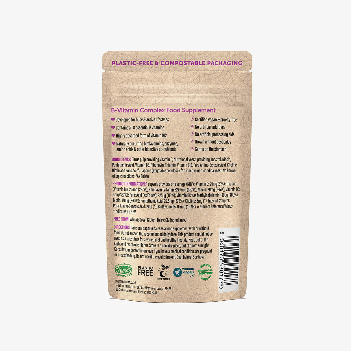 B complex Together Health supplement packaging nutritional info label