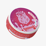A pack of Tyga Extreme Energy Pouches with a pink color and an image of a tiger on the lid. The pack is labeled as '20 Pouches' and indicates the product contains caffeine.