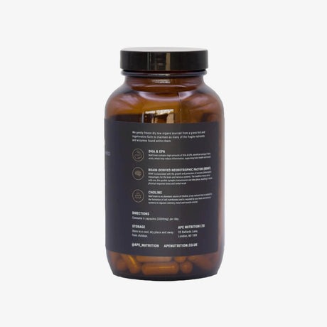 Beef Brain supplement bottle with nutritional info label 