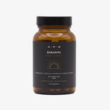 A bottle of Dawn by APE Nutrition, containing 80 capsules of organic Lion's Mane & Cordyceps mushroom powders.