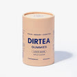 A cylindrical container of Dirtea Lions Mane Apple Flavour gummies for focus, memory, and cognition. The container is in a pale color with blue and black text, and it contains 60 gummies.