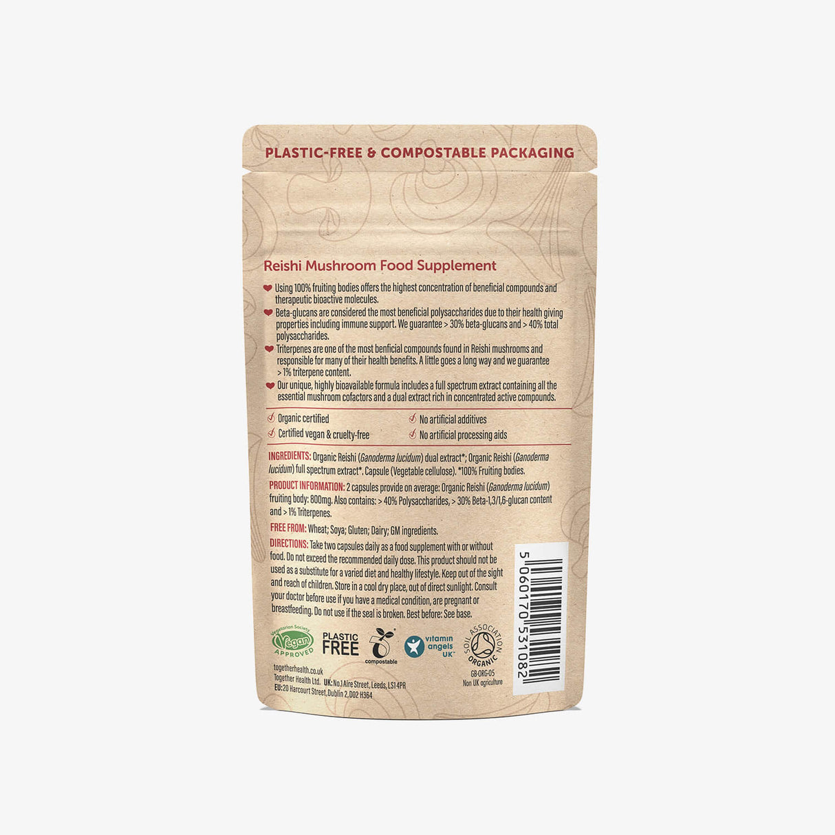 Reishi Together Health supplement packaging nutritional info label